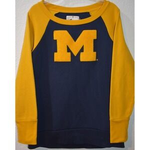 Vtg Michigan Wolverines Navy Chenille M Sweatshirt Womens S G-III 4Her
